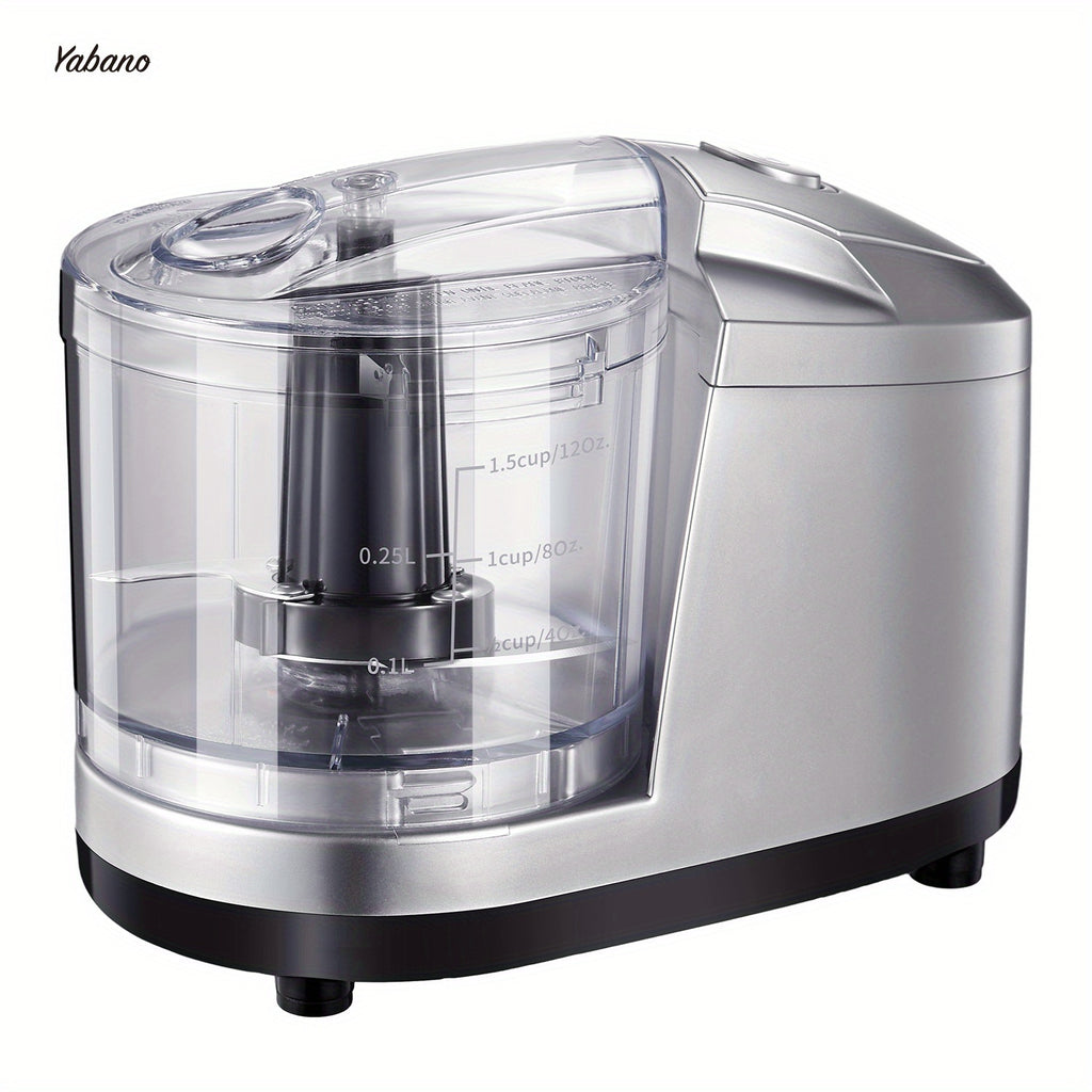 1.5-Cup Mini Electric Food Chopper, One-Touch 100W Food Processor & Meat Grinder | Mix, Chop, Mince & Blend | Easy to Clean, Stainless Steel Blade, Siver, by Yabano