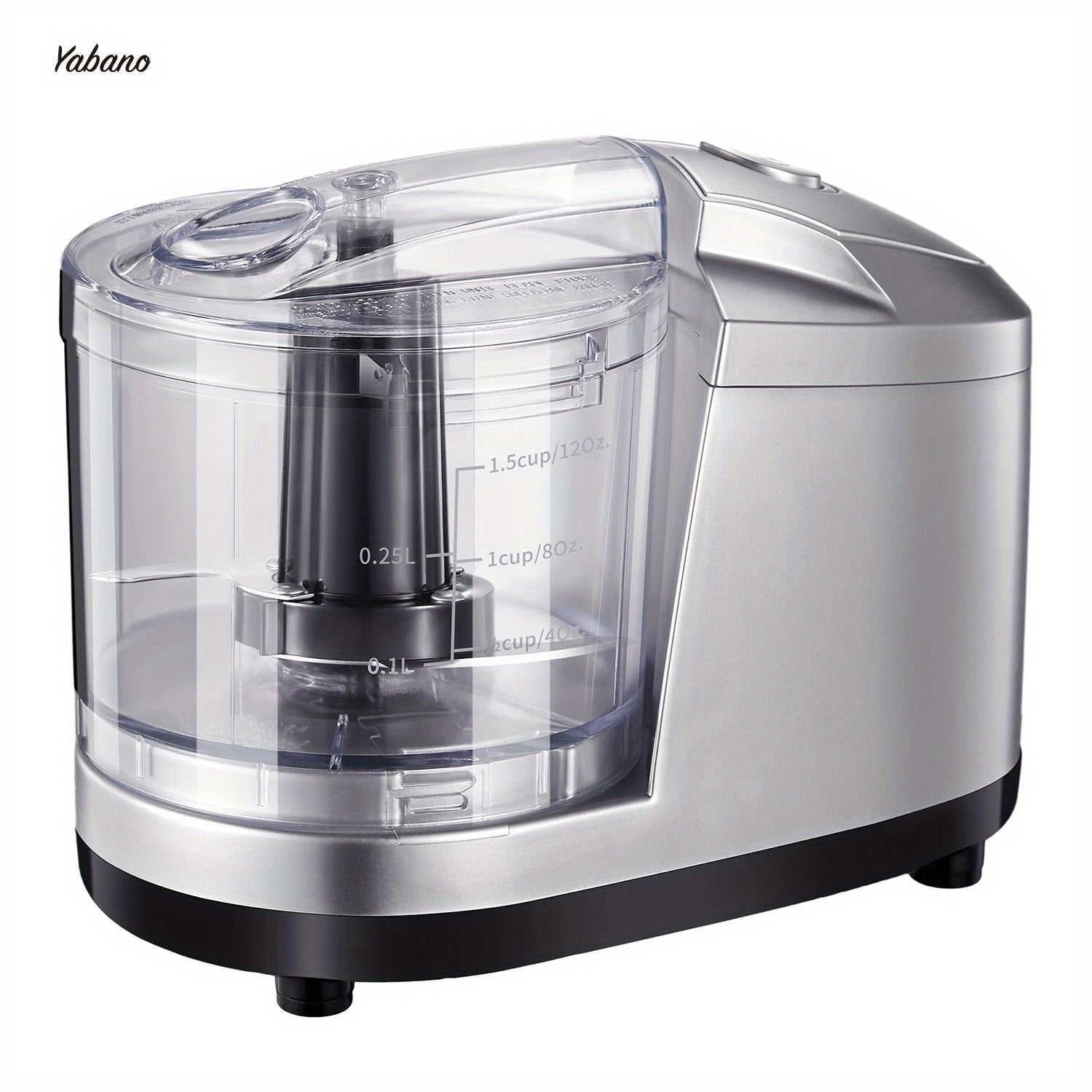 1.5-Cup Mini Electric Food Chopper, One-Touch 100W Food Processor & Meat Grinder | Mix, Chop, Mince & Blend | Easy to Clean, Stainless Steel Blade, Siver, by Yabano