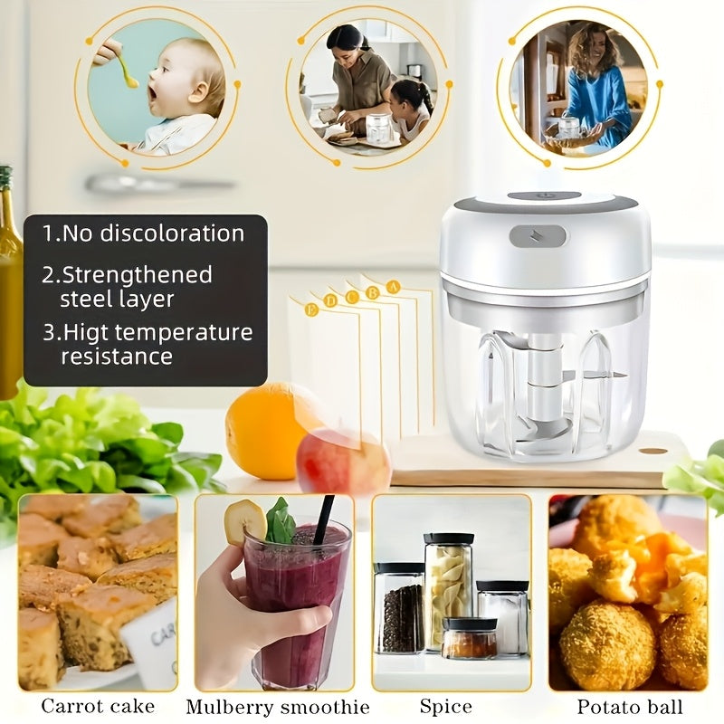 1pc 1set Wireless Portable Electric Food Chopper, Mini Electric Garlic Crusher, Upgrade Your Kitchen With This Powerful Electric Garlic Chopper - 3.38/ 8.45oz USB Meat Grinder & Masher!