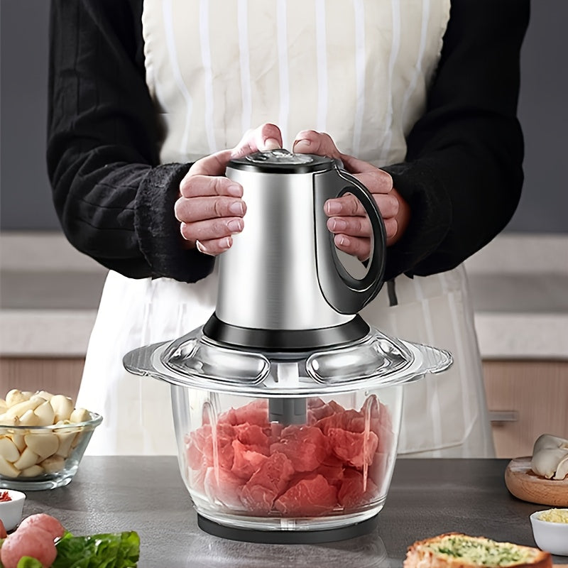 SENMEO 3-Speed Electric Meat Grinder & Food Processor with Dual Bowls & Blades - 101.45oz Stainless Steel, 110V, US Plug, Multifunctional Kitchen Tool for Chopping Veggies, Nuts, Onions, Grinding Meat, Salads, Garlic Press, Mashing & Dough, Meat Grinder