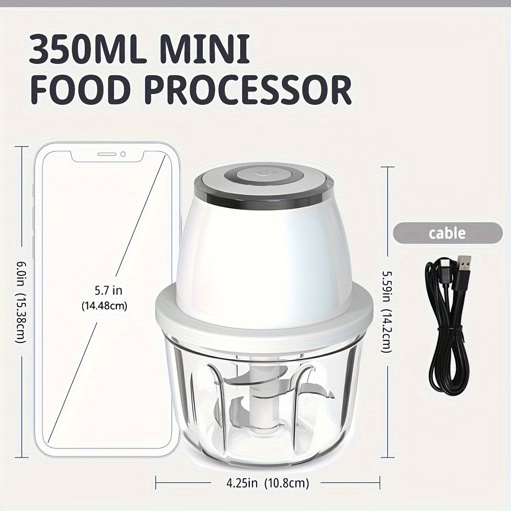 Powerful 304 Stainless Steel Portable Electric Food Chopper & Processor - 11.83oz Mini USB Wireless Handheld Garlic Slicer For Vegetables & Meat