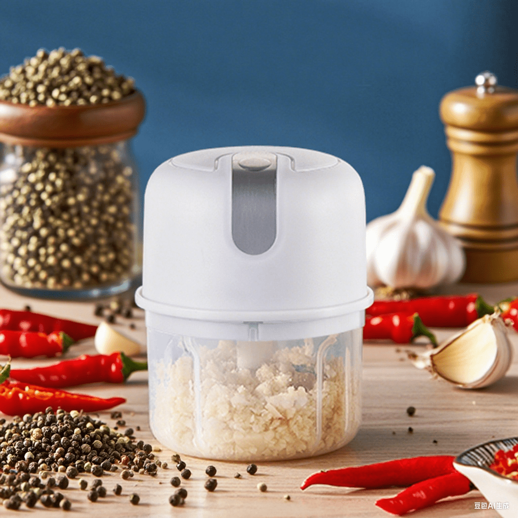Electric Mini Garlic Chopper, Food Processor, Portable Cordless Garlic Mincer Masher, Meat Grinder with USB Charging For Vegetable, Chili, Fruits, Ginger, Baby Food, Seasoning 250ml (White)