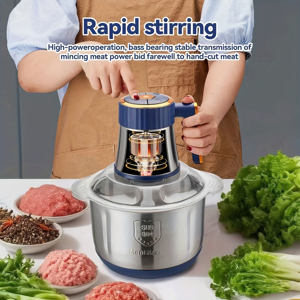 67.63oz/101.44oz/1.32gal 4-Blade/6-Blade Meat Grinder, Commercial Vegetable Chopper, Garlic Masher & Dough Mixing Machine, Electric Cookware, Food Contact Safe, 30000 RPM, US Plug, Stainless Steel Body, Multifunctional Kitchen Appliance, Food Preparation,