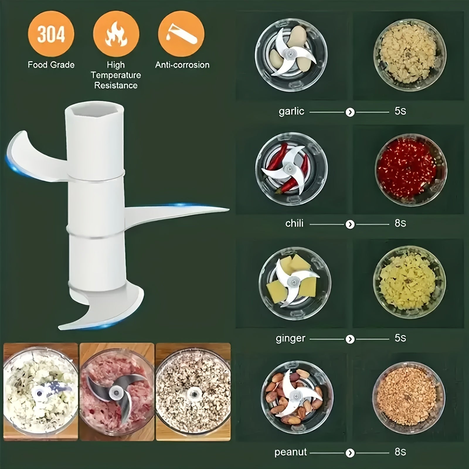 Electric Garlic Chopper, Mini Portable Veggie Chopper, 250ML Garlic Grinder Masher Onion Chopper, Blender To Vegetable, Wireless Food Processor For Ginger, Chili, Fruit, Meat, Etc