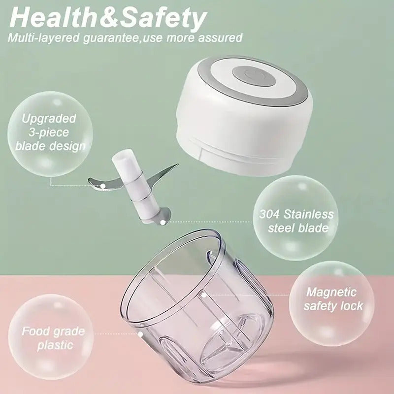 [Portable Mini Food Processor] Compact Portable Electric Mini Food Processor with USB Charging | Powerful Motor, Locking Blade System, Clear Base, Lightweight for Garlic, Meat, Vegetables, Spices - Ideal for Home, Kitchen, Travel, Office - Compatible with