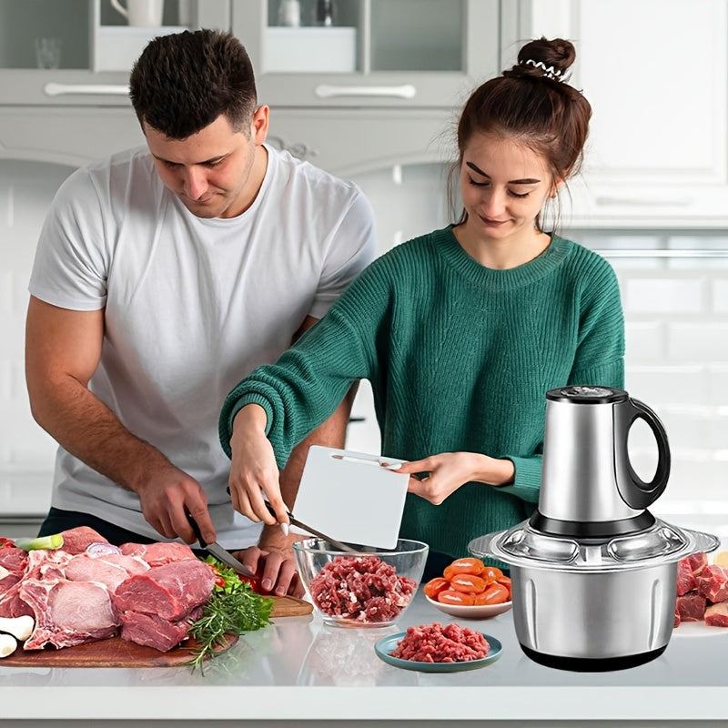 Dual Bowl & Blades Electric Meat Grinder | 101.45oz 3-Speed Food Processor - Multifunctional Kitchen Tool for Chopping Veggies/Nuts/Onions, Grinding Meat, Salads, Garlic Press, Mashing & Dough, Manual Meat Grinder, Meat Grinder Heavy Duty, Grinder for