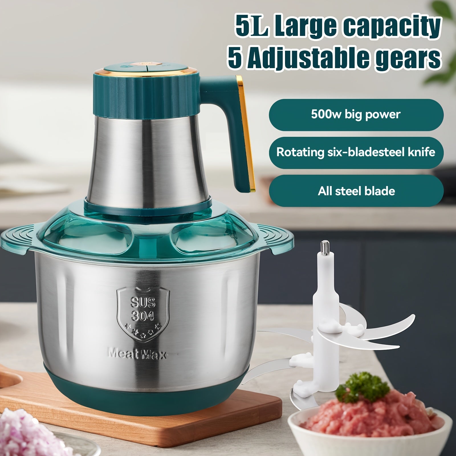 67.63oz/101.44oz/1.32gal 4-Blade/6-Blade Meat Grinder, Commercial Vegetable Chopper, Garlic Masher & Dough Mixing Machine, Electric Cookware, Food Contact Safe, 30000 RPM, US Plug, Stainless Steel Body, Multifunctional Kitchen Appliance, Food Preparation,