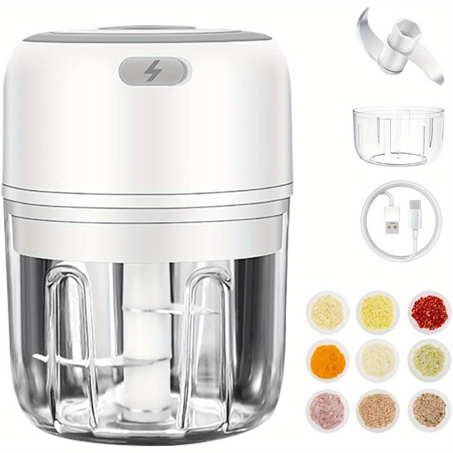 Get Ready to Chop: Electric Food Chopper - Mini Wireless Portable Meat Grinder, USB Charging Garlic Chopper! Easy to Clean, Suitable for Chili Peppers, Onions, Nuts, Etc. (White)Father's Day Gifts, Birthday Gifts, And Gifts for Both Men And Women father