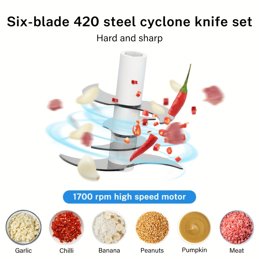 Deelife 13.53oz Mini Electric Food Chopper with 6 Slices Blades - Portable USB Rechargeable Garlic Cutter, Vegetable Chopper, Multi-Functional Fruit and Meat Grinder for Chopping Onions, Peppers, Celery, Ginger, Carrots - Kitchen Essential Tool, Vegetable