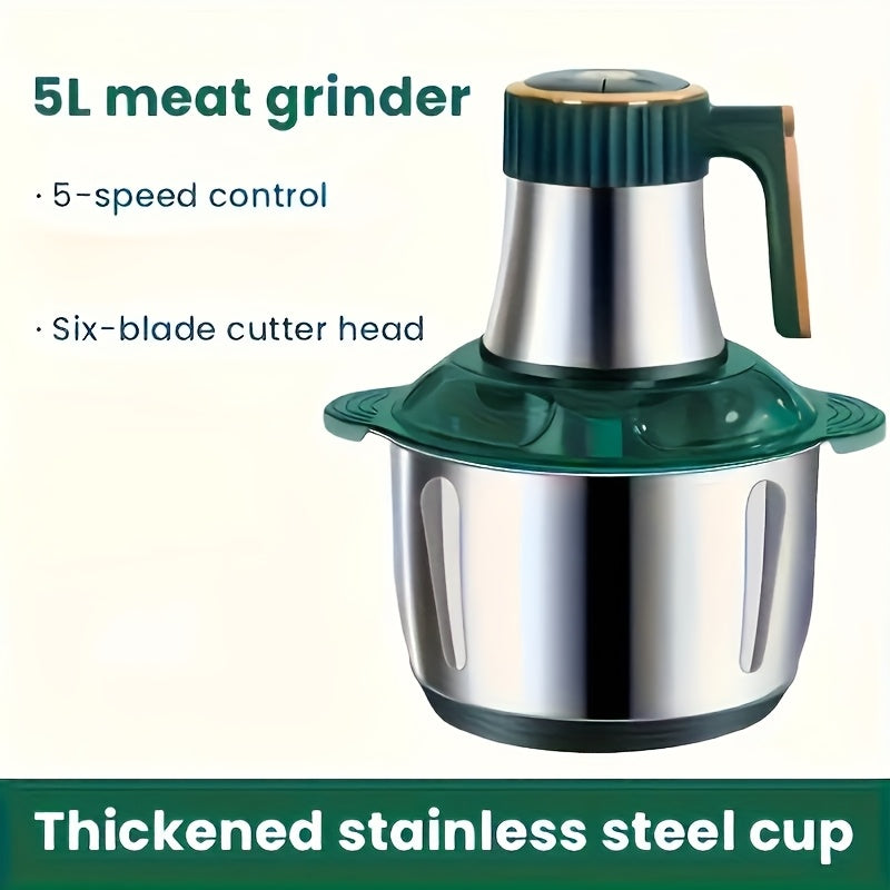 5L 5-speed Electric Large Capacity Meat Grinder, Household Multifunctional Stainless Steel Food Processor, Blender, Filling Machine, Garlic And Chili Grinder, Meets Various Needs