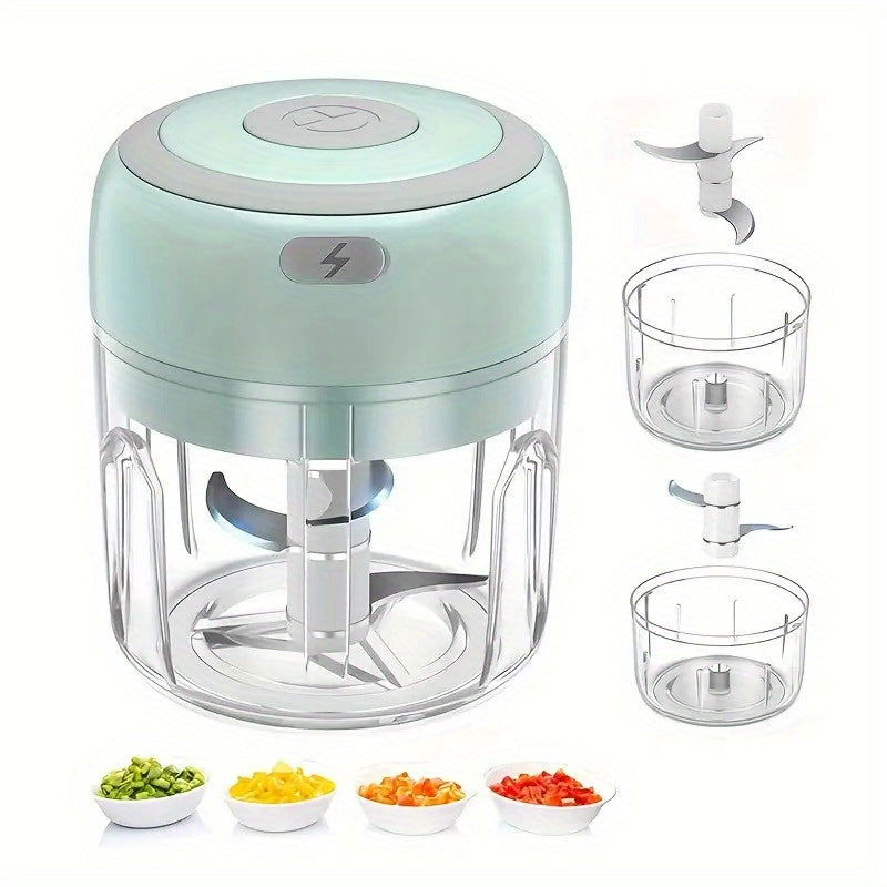 [Portable Mini Food Processor] Compact Portable Electric Mini Food Processor with USB Charging | Powerful Motor, Locking Blade System, Clear Base, Lightweight for Garlic, Meat, Vegetables, Spices - Ideal for Home, Kitchen, Travel, Office - Compatible with