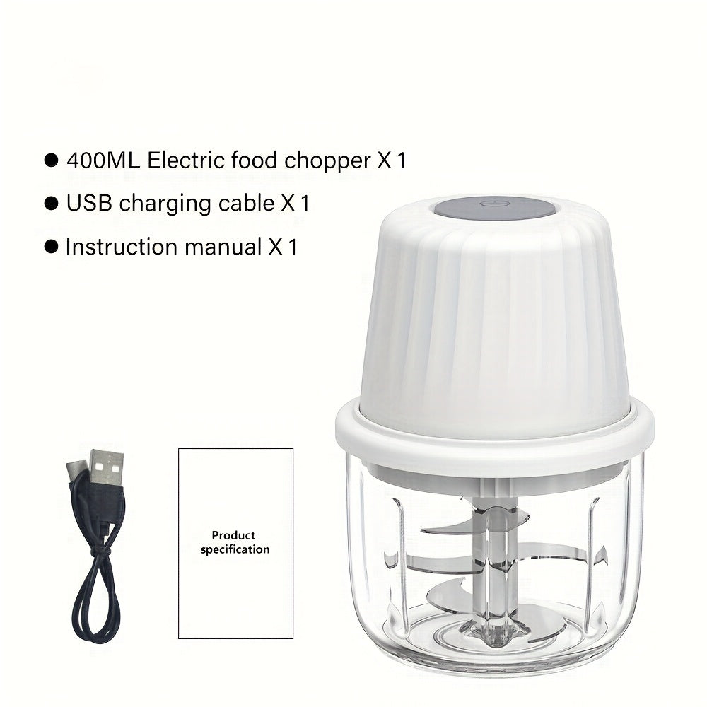 Deelife 13.53oz Mini Electric Food Chopper with 6 Slices Blades - Portable USB Rechargeable Garlic Cutter, Vegetable Chopper, Multi-Functional Fruit and Meat Grinder for Chopping Onions, Peppers, Celery, Ginger, Carrots - Kitchen Essential Tool, Vegetable