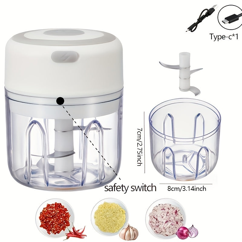 8.45oz Mini Rechargeable Garlic Chopper Meat Grinder, Durable And Sturdy, Ideal for Crushing Garlic, Peppers, Onions, Minced Meat, Nuts And More!
