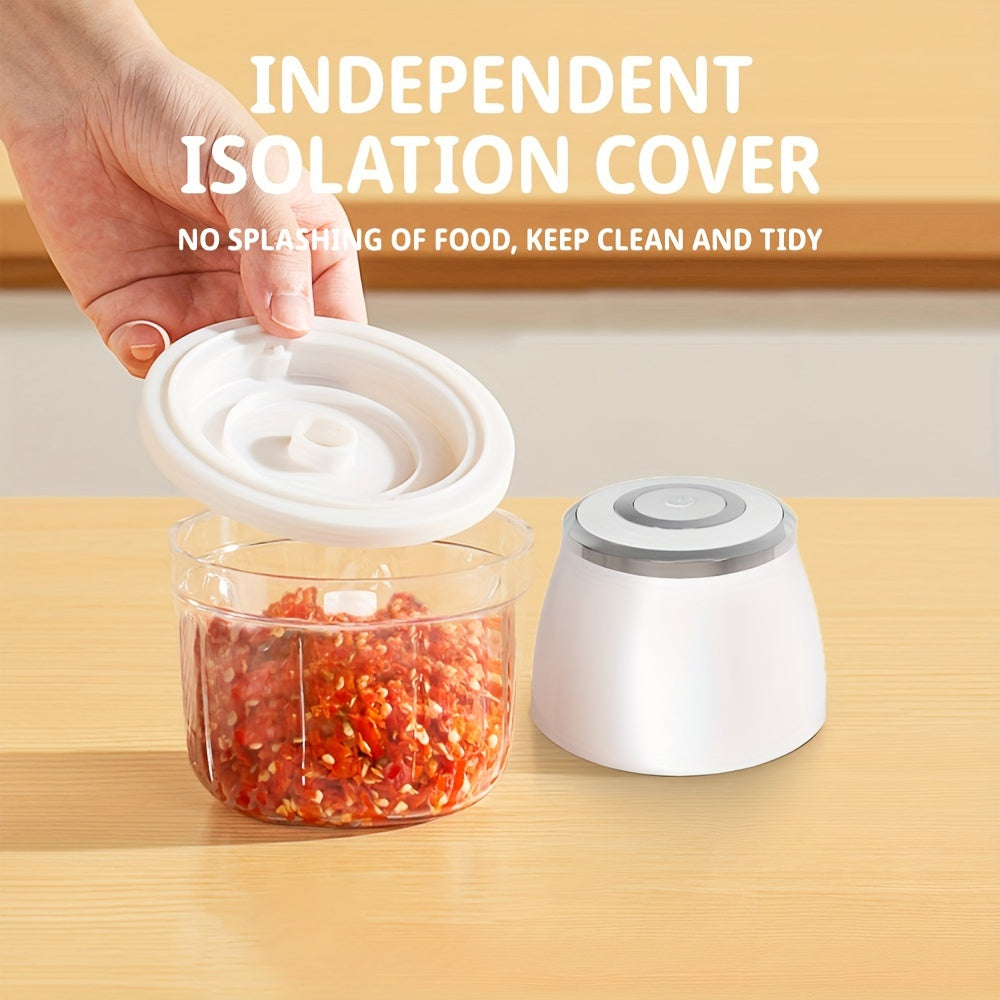 Powerful 304 Stainless Steel Portable Electric Food Chopper & Processor - 11.83oz Mini USB Wireless Handheld Garlic Slicer For Vegetables & Meat