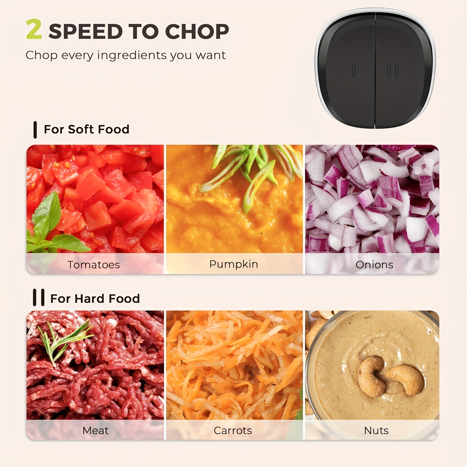 Syvio Food Processors with 2 Bowls, Meat Grinder 4 Bi-Level Blades, Mini Electric Food Chopper 450W, for Baby Food, Meat, Onion, Vegetable Chopper, 2 Speed, 8 Cup And 8 Cup, Christmas Gifts