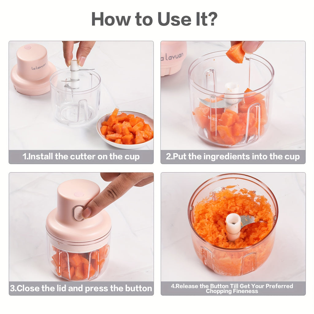 [Mini Electric Food Chopper] 250ml USB Charging Mini Food Processor - Electric Garlic Chopper, Garlic Mincer, Chili Crusher, Portable Vegetable Mincer, Cutter for Ginger, Meat Grinder