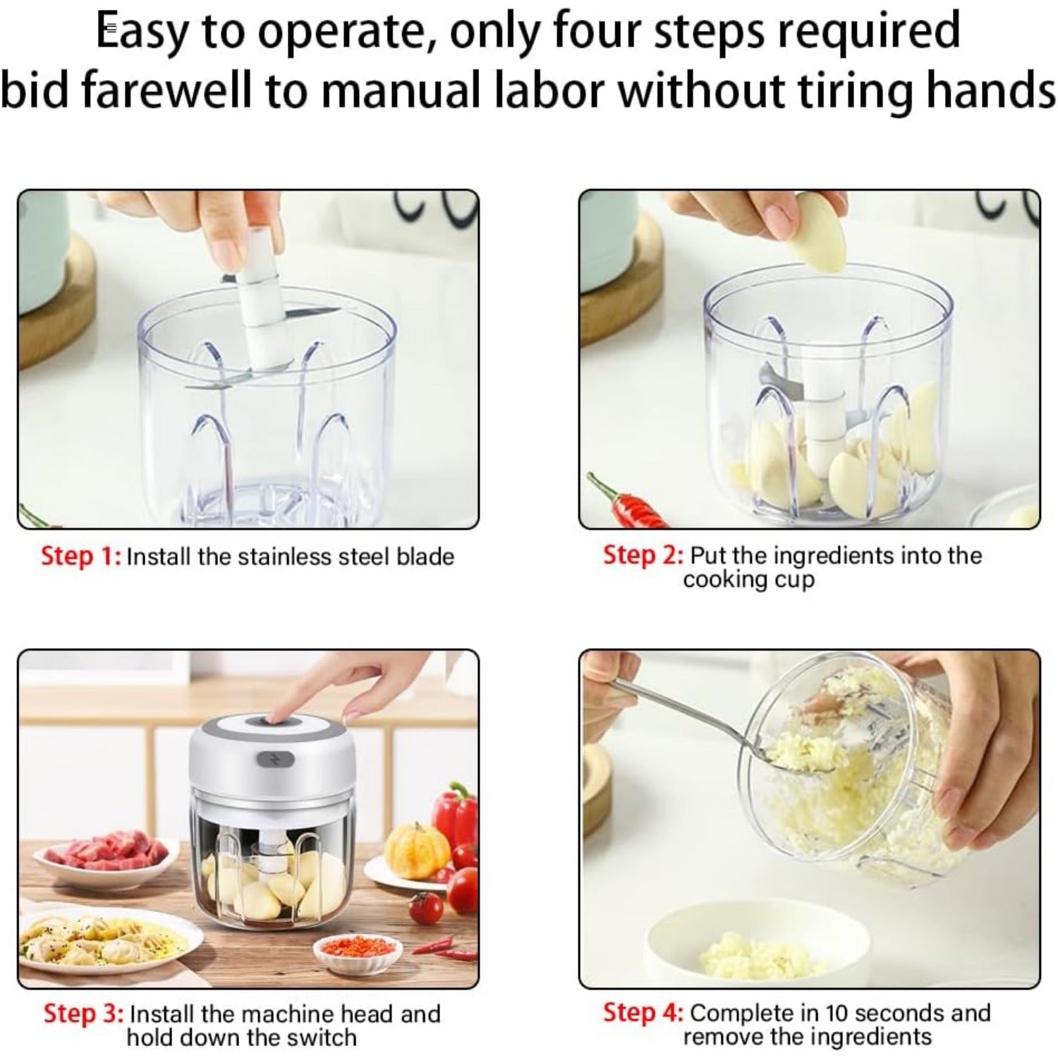 Get Ready to Chop: Electric Food Chopper - Mini Wireless Portable Meat Grinder, USB Charging Garlic Chopper! Easy to Clean, Suitable for Chili Peppers, Onions, Nuts, Etc. (White)Father's Day Gifts, Birthday Gifts, And Gifts for Both Men And Women father