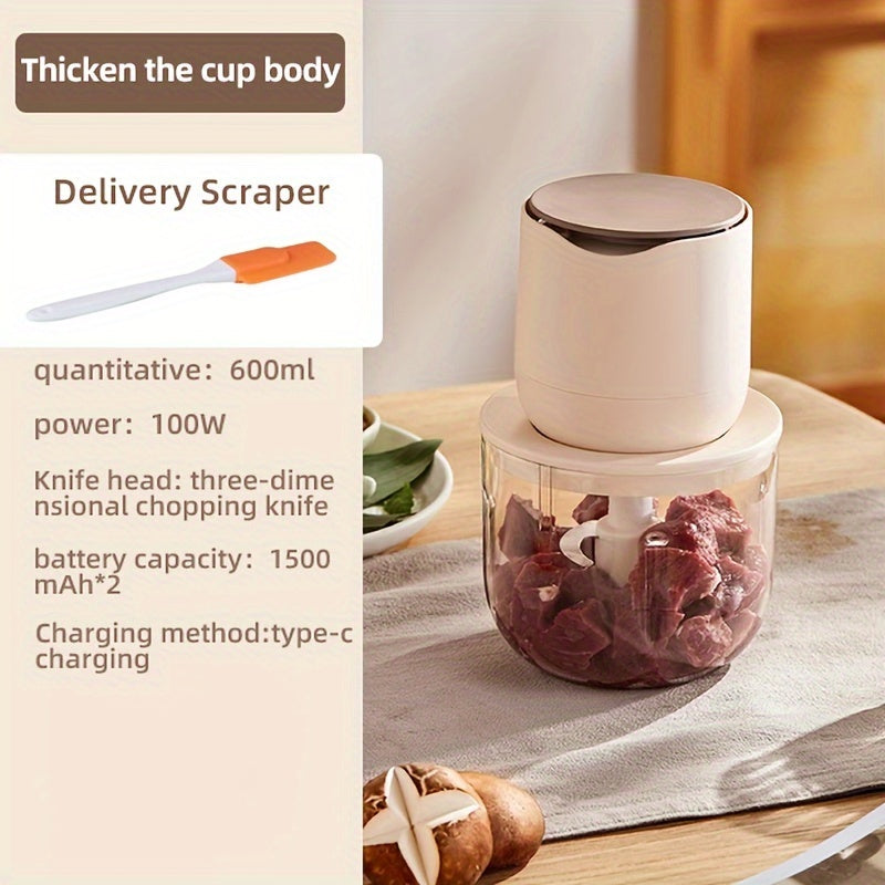 Versatile Wireless Meat Grinder with USB Charging - 20.29oz Capacity, Multi-Function Electric Food Processor, Juicer & Ice Crusher, Meat Grinder, Ice Crusher, Meat Grinder Manual, Meat Mincer Machine, Home Cooking, Kitchen Appliance, Sleek Kitchen Tool,
