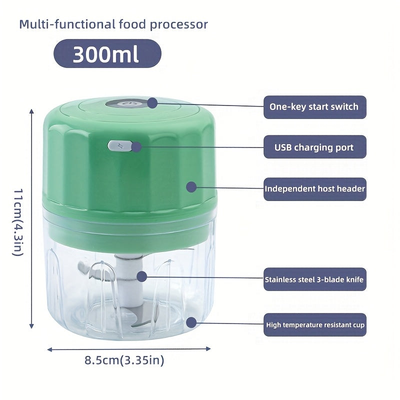 Mini Food Processor10.14oz, Meat Grinder, Small Food Processor Mini With 3 Stainless Blades, Electric Food Chopper Suitable For Meat, Vegetables, Fruits00