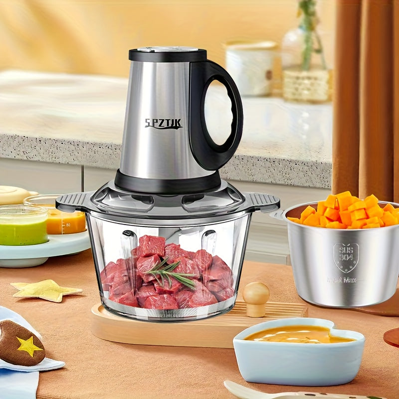 Electric Food Processor with 2 Bowls (12.5 Cup + 12.5 Cup) and 2 Blades - 101.44oz Meat Grinder, Kitchen Chopper, Electric Vegetable Cutter, Garlic Press, Masher - Helps Break Various Foods, Meat, Salad, Nuts, Salad, Home Blender