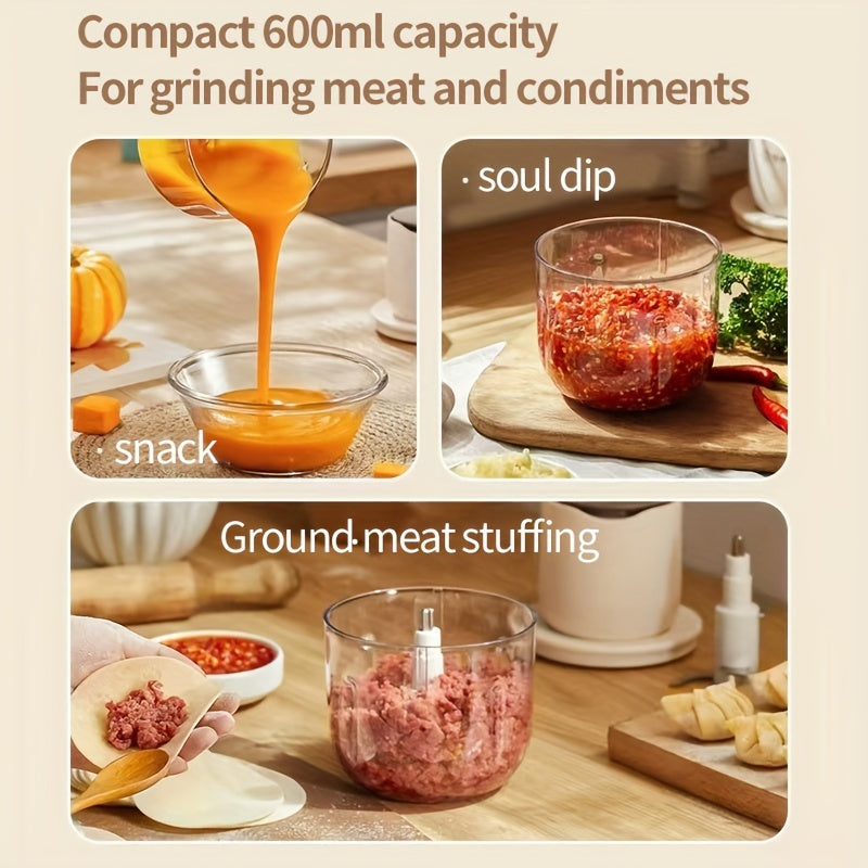 Versatile Wireless Meat Grinder with USB Charging - 20.29oz Capacity, Multi-Function Electric Food Processor, Juicer & Ice Crusher, Meat Grinder, Ice Crusher, Meat Grinder Manual, Meat Mincer Machine, Home Cooking, Kitchen Appliance, Sleek Kitchen Tool,