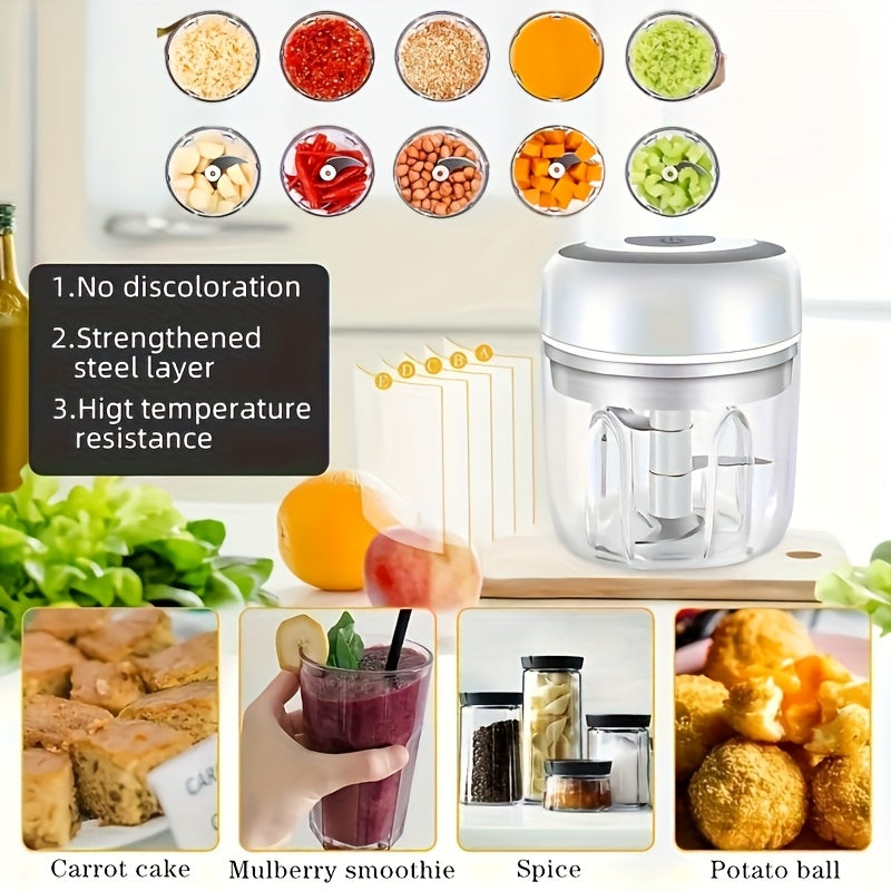 Electric Garlic Chopper, Mini Portable Veggie Chopper, 250ML Garlic Grinder Masher Onion Chopper, Blender To Vegetable, Wireless Food Processor For Ginger, Chili, Fruit, Meat, Etc