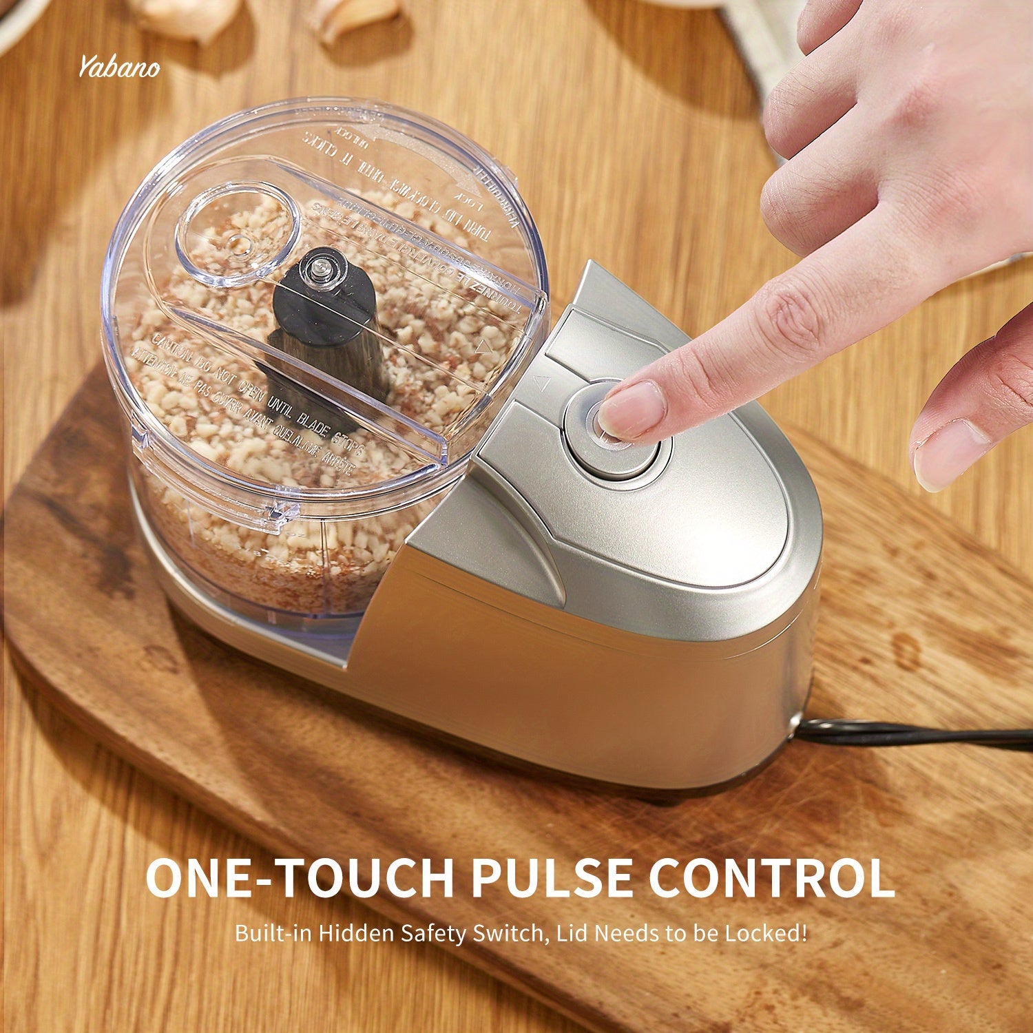 1.5-Cup Mini Electric Food Chopper, One-Touch 100W Food Processor & Meat Grinder | Mix, Chop, Mince & Blend | Easy to Clean, Stainless Steel Blade, Siver, by Yabano