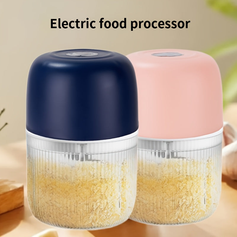 2 Sets Electric Garlic Crusher & Food Shredder - USB-Powered Electric Vegetable Chopper with 6 Blades, Portable Garlic Press, Onion, Chili, Meat Miner - Compact Kitchen appliance for Home, Restaurant, Camping - Easy-Clean Design & Long-Lasting Battery -